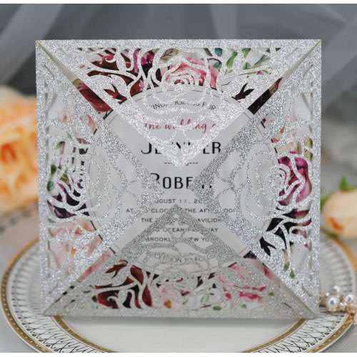 Valentine's Day Greeting Card Rose Card Laser Cut Glitter Paper Wedding Card Personalized Custom